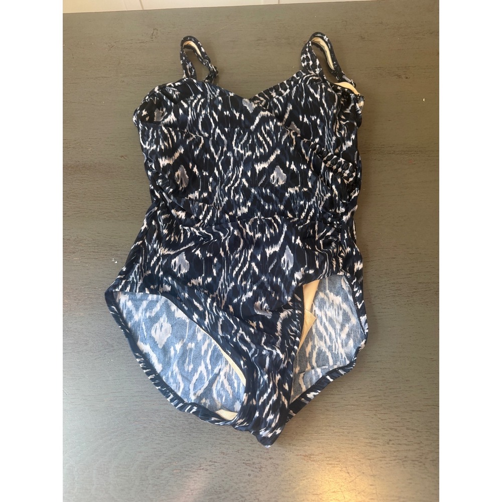 Miraclesuit Womens Navy Blue Ikat Animal Print Underwire One Piece Swimsuit 12
